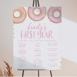 ピンクのドーナツ女の子1st誕生日マイルストーンサインポスター ポスター