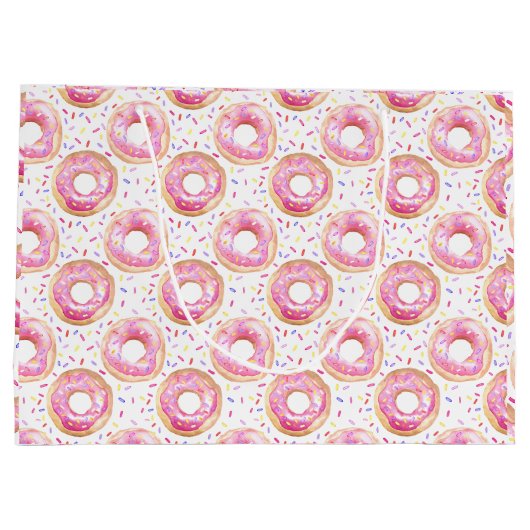 ピンクのドーナツ水彩誕生日パーティーバッグ ラージペーパーバッグ (裏面)