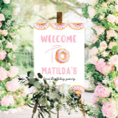 ピンクのドーナツ誕生日パーティー歓迎サイン ポスター
