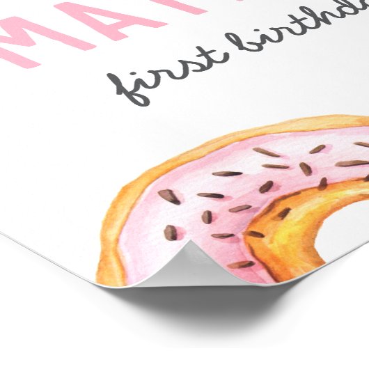 ピンクのドーナツ誕生日パーティー歓迎サイン ポスター (角)