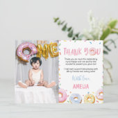 ピンクのドーナツ誕生日写真ありがとうカード サンキューカード (スタンド正面)