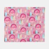 ピンクのドーナツ、カップケーキおよびキャンデー フリースブランケット (正面(横))