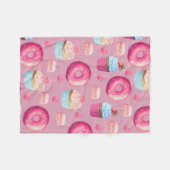 ピンクのドーナツ、カップケーキおよびキャンデー フリースブランケット (正面(横))