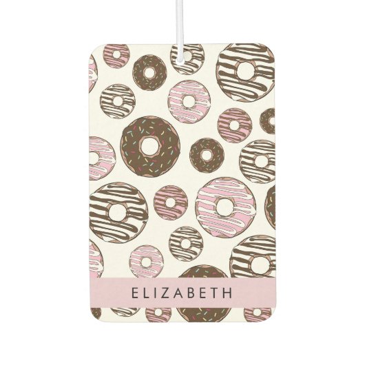 ピンクのドーナツ,ブラウンドーナツ,ふりかけ,あなたの名前 カーエアーフレッシュナー (正面)