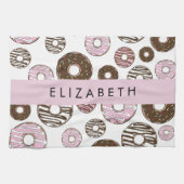 ピンクのドーナツ,ブラウンドーナツ,ふりかけ,あなたの名前 キッチンタオル (横)