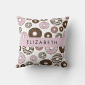 ピンクのドーナツ,ブラウンドーナツ,ふりかけ,あなたの名前 クッション (裏面)