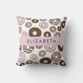 ピンクのドーナツ,ブラウンドーナツ,ふりかけ,あなたの名前 クッション (正面)