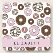 ピンクのドーナツ,ブラウンドーナツ,ふりかけ,あなたの名前 コースター (正面)