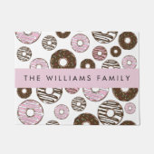 ピンクのドーナツ，ブラウンドーナツ，ふりかけ，あなたの名前 ドアマット (正面)