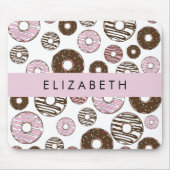ピンクのドーナツ，ブラウンドーナツ，ふりかけ，あなたの名前 マウスパッド (正面)