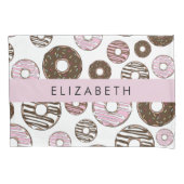 ピンクのドーナツ,ブラウンドーナツ,ふりかけ,あなたの名前 枕カバー (正面)