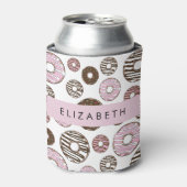 ピンクのドーナツ，ブラウンドーナツ，ふりかけ，あなたの名前 缶クーラー (缶正面)