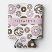 ピンクのドーナツ，ブラウンドーナツ，ふりかけ，あなたの名前 缶クーラー (正面)