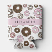 ピンクのドーナツ，ブラウンドーナツ，ふりかけ，あなたの名前 缶クーラー (裏面)
