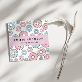 ピンクのドーナツ、ブルードーナツ、ケーキ屋、ペストリーショップ スクエア名刺