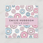 ピンクのドーナツ、ブルードーナツ、ケーキ屋、ペストリーショップ スクエア名刺 (正面)