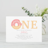 ピンクのドーナツ ワン ファーストバースデー 招待状 (スタンド正面)