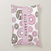 ピンクのドーナツ，白のドーナツ，ふりかけ，あなたの名前 アクセントクッション (正面(垂直))