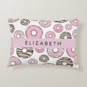 ピンクのドーナツ，白のドーナツ，ふりかけ，あなたの名前 アクセントクッション (裏面)