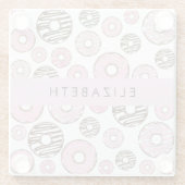 ピンクのドーナツ,白のドーナツ,ふりかけ,あなたの名前 ガラスコースター (裏面)