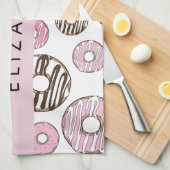 ピンクのドーナツ,白のドーナツ,ふりかけ,あなたの名前 キッチンタオル (四つ折り)