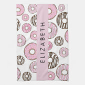 ピンクのドーナツ,白のドーナツ,ふりかけ,あなたの名前 キッチンタオル (縦)