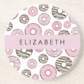 ピンクのドーナツ,白のドーナツ,ふりかけ,あなたの名前 コースター (正面)