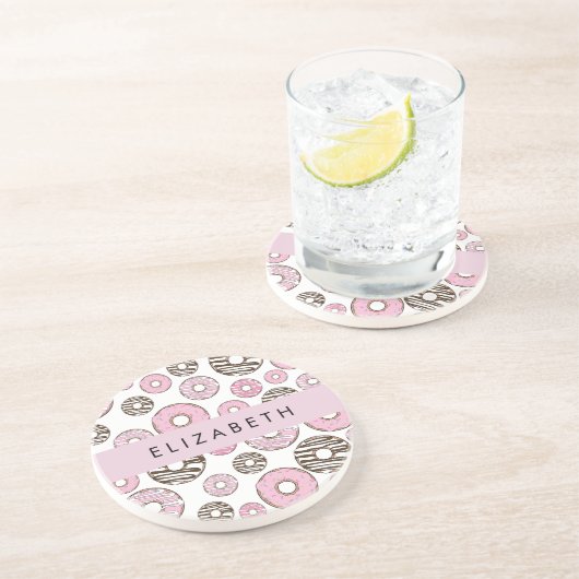 ピンクのドーナツ,白のドーナツ,ふりかけ,あなたの名前 コースター (側面)