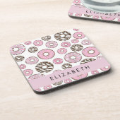 ピンクのドーナツ,白のドーナツ,ふりかけ,あなたの名前 コースター (左側)