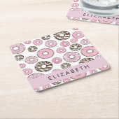 ピンクのドーナツ,白のドーナツ,ふりかけ,あなたの名前 スクエアペーパーコースター (アングル)