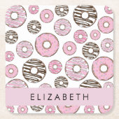 ピンクのドーナツ,白のドーナツ,ふりかけ,あなたの名前 スクエアペーパーコースター (正面)