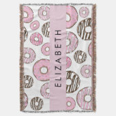 ピンクのドーナツ，白のドーナツ，ふりかけ，あなたの名前 スローブランケット (正面縦)