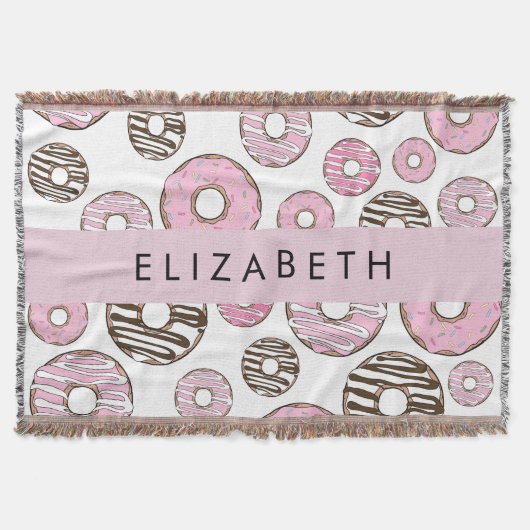 ピンクのドーナツ，白のドーナツ，ふりかけ，あなたの名前 スローブランケット (正面)
