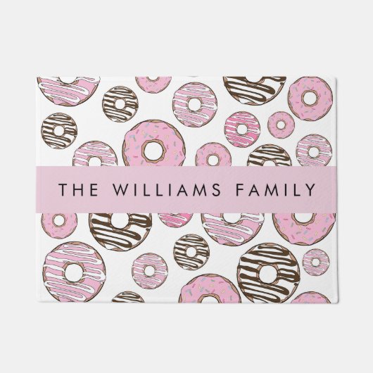 ピンクのドーナツ,白のドーナツ,ふりかけ,あなたの名前 ドアマット (正面)