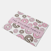 ピンクのドーナツ,白のドーナツ,ふりかけ,あなたの名前 ドアマット (アングル)