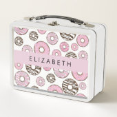 ピンクのドーナツ,白のドーナツ,ふりかけ,あなたの名前 メタルランチボックス (正面)