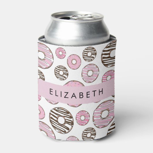 ピンクのドーナツ，白のドーナツ，ふりかけ，あなたの名前 缶クーラー (缶正面)