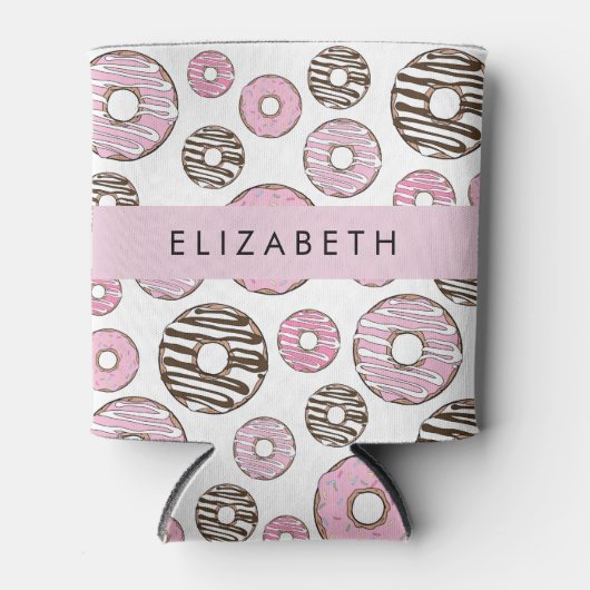 ピンクのドーナツ，白のドーナツ，ふりかけ，あなたの名前 缶クーラー (正面)