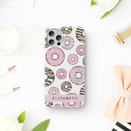 ピンクのドーナツ，白のドーナツ，ふりかけ，あなたの名前 iPhone 12 PROケース