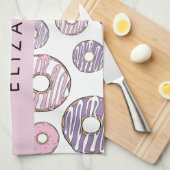 ピンクのドーナツ,紫のドーナツ,ふりかけ,あなたの名前 キッチンタオル (四つ折り)