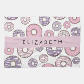 ピンクのドーナツ,紫のドーナツ,ふりかけ,あなたの名前 キッチンタオル (横)