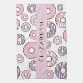 ピンクのドーナツ,紫のドーナツ,ふりかけ,あなたの名前 キッチンタオル (縦)