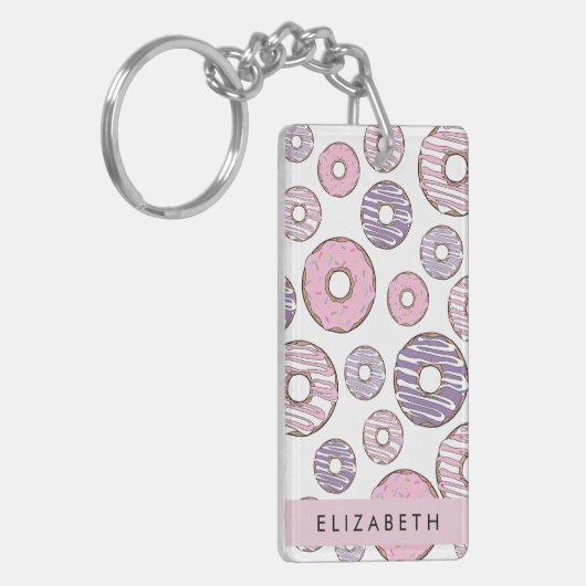 ピンクのドーナツ,紫のドーナツ,ふりかけ,あなたの名前 キーホルダー (正面左)