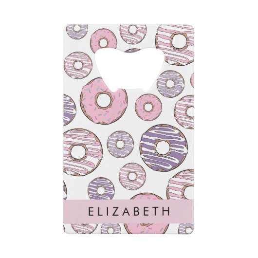 ピンクのドーナツ,紫のドーナツ,ふりかけ,あなたの名前 クレジットカード栓抜き (正面)