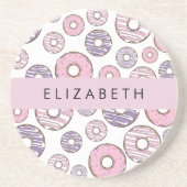 ピンクのドーナツ,紫のドーナツ,ふりかけ,あなたの名前 コースター (正面)