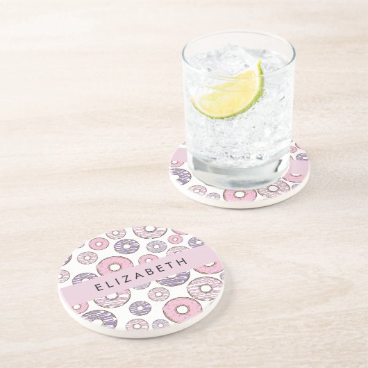 ピンクのドーナツ,紫のドーナツ,ふりかけ,あなたの名前 コースター (側面)