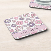 ピンクのドーナツ,紫のドーナツ,ふりかけ,あなたの名前 コースター (左側)