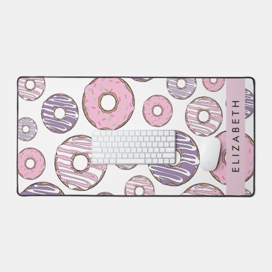 ピンクのドーナツ，紫のドーナツ，ふりかけ，あなたの名前 デスクマット (キーボード&マウス)