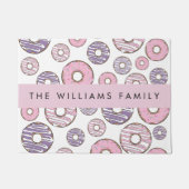 ピンクのドーナツ，紫のドーナツ，ふりかけ，あなたの名前 ドアマット (正面)