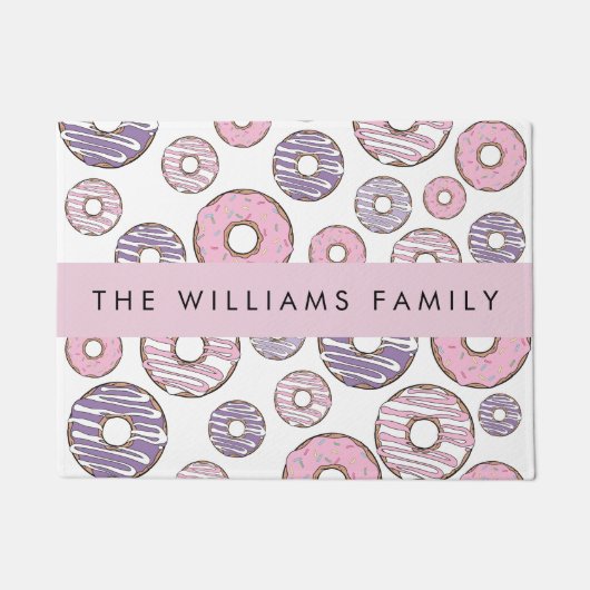 ピンクのドーナツ,紫のドーナツ,ふりかけ,あなたの名前 ドアマット (正面)